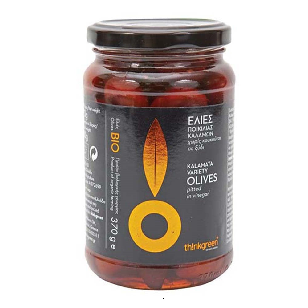 Thinkgreen Organic Kalamata Olives Pitted in Vinegar, 370g