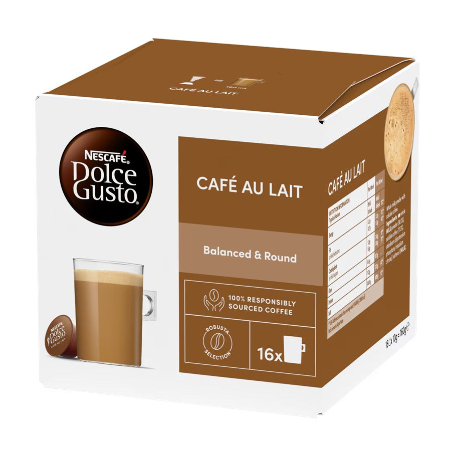 Dolce Gusto Café au Lait Coffee, Balanced and Round, 16 Capsules