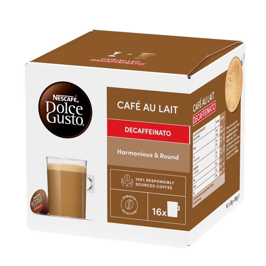 Dolce Gusto Café au Lait Decaf Coffee, Harmonious & Round, 16 Capsules