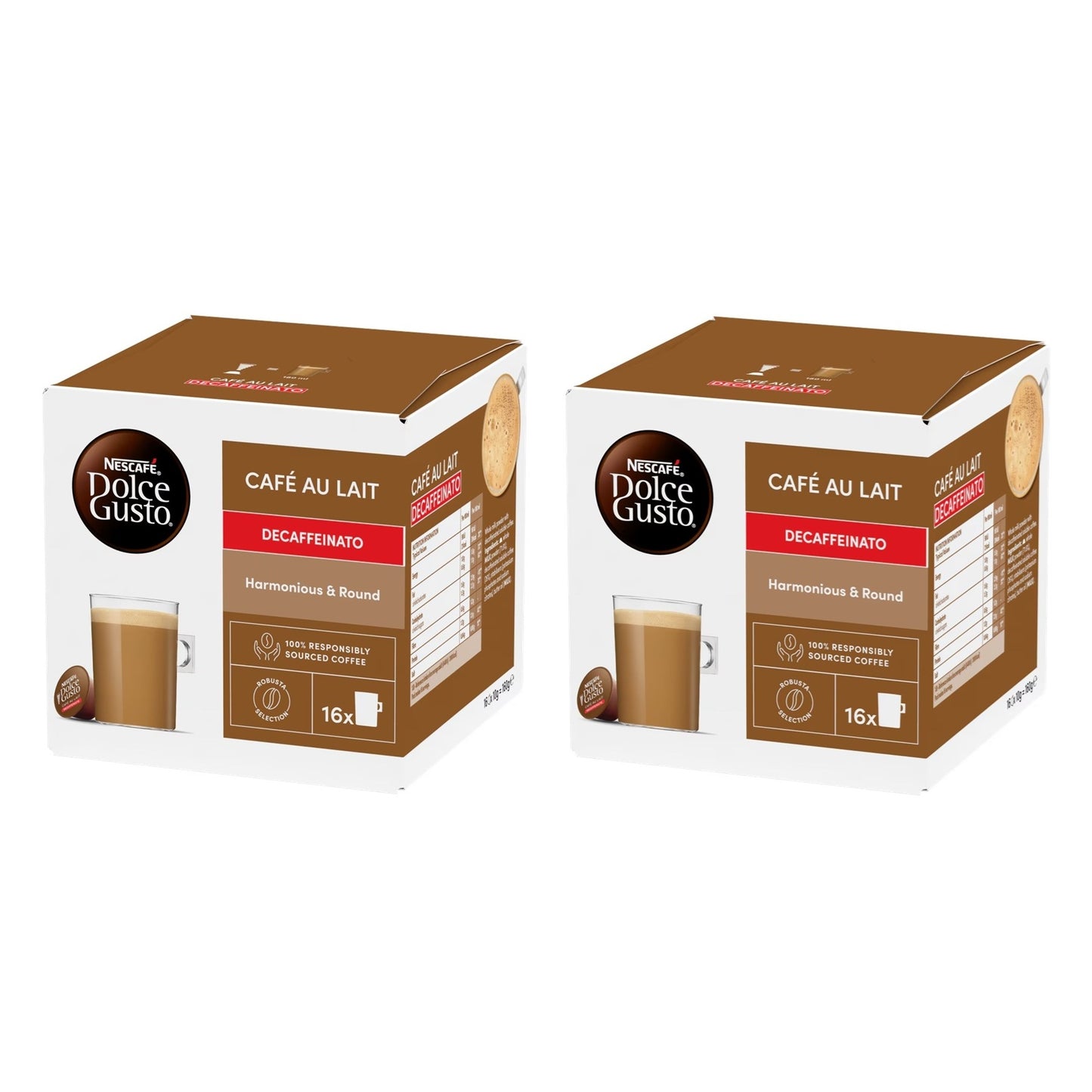 Dolce Gusto Café au Lait Decaf Coffee, Harmonious & Round, 16 Capsules