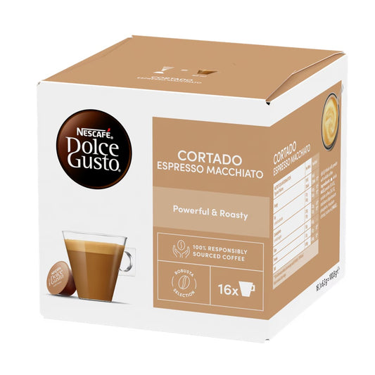 Dolce Gusto Cortado Espresso Macchiato Coffee, Powerful and Roasty, 16 Capsules