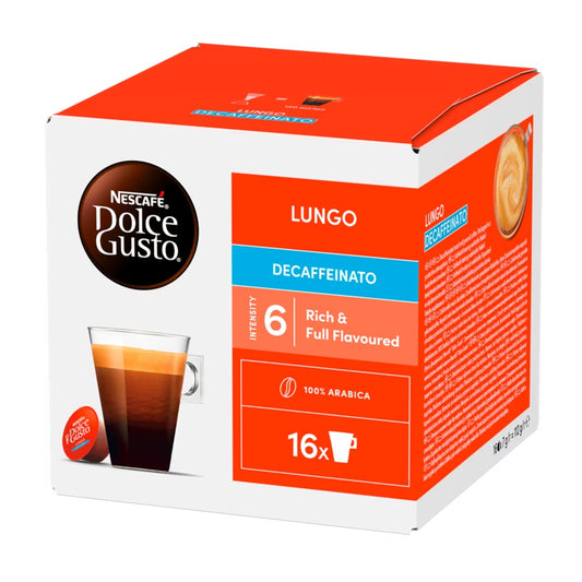 Dolce Gusto Lungo Decaf Coffee, Rich and Flavourful, 16 Capsules