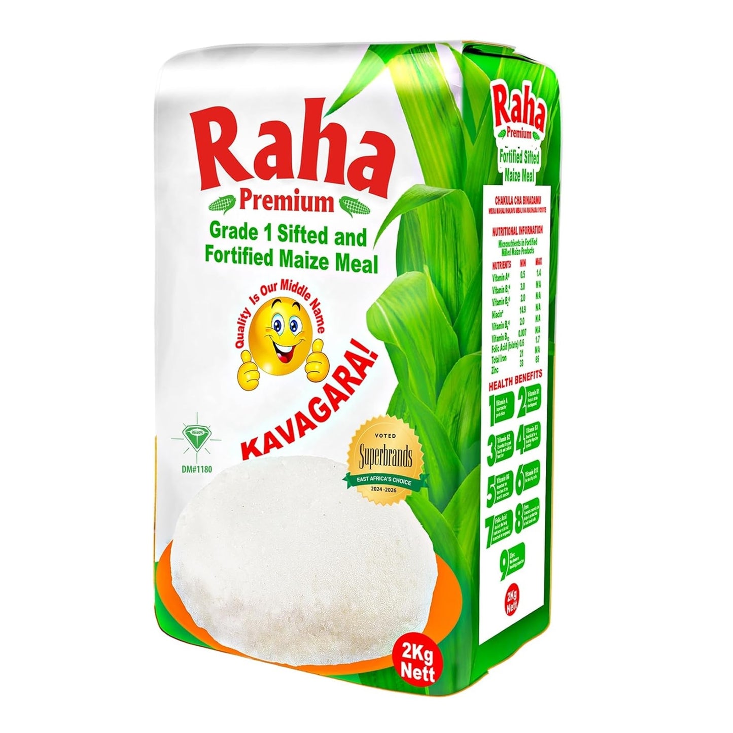 Raha Premium Kavagara Grade 1 Sifted and Fortified Maize Meal, 2 Kg