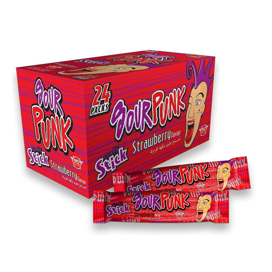 Sour Punk Strawberry flavor Sweet and Sour Chewy  Candy Sticks, 24 Pcs