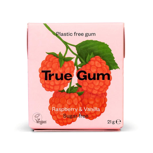 True Gum Raspberry & Vanilla Flavor, Sugar Free, Plastic Free, 21g