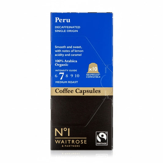Waitrose Decaf Peru Coffee Capsules Compatible with Nespresso, 10 Capsules